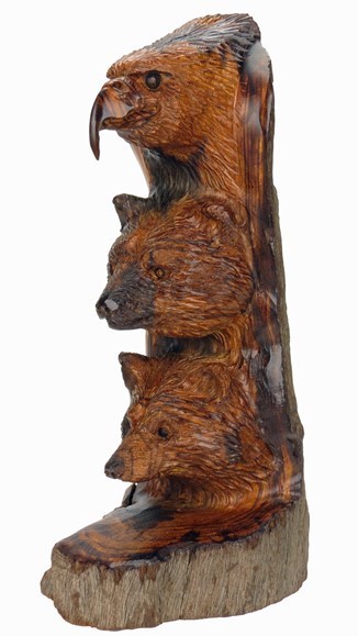 Eagle-Bear-Wolf Totem - Ironwood Carving | EarthView